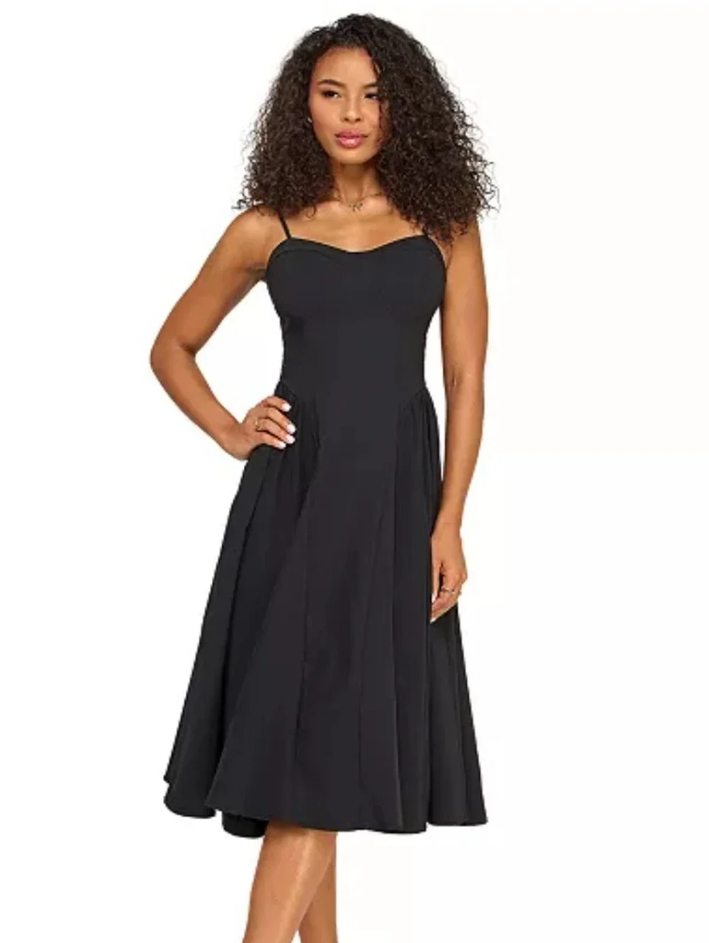 Fit-and-Flare Black Circle Skirt with Spaghetti Straps